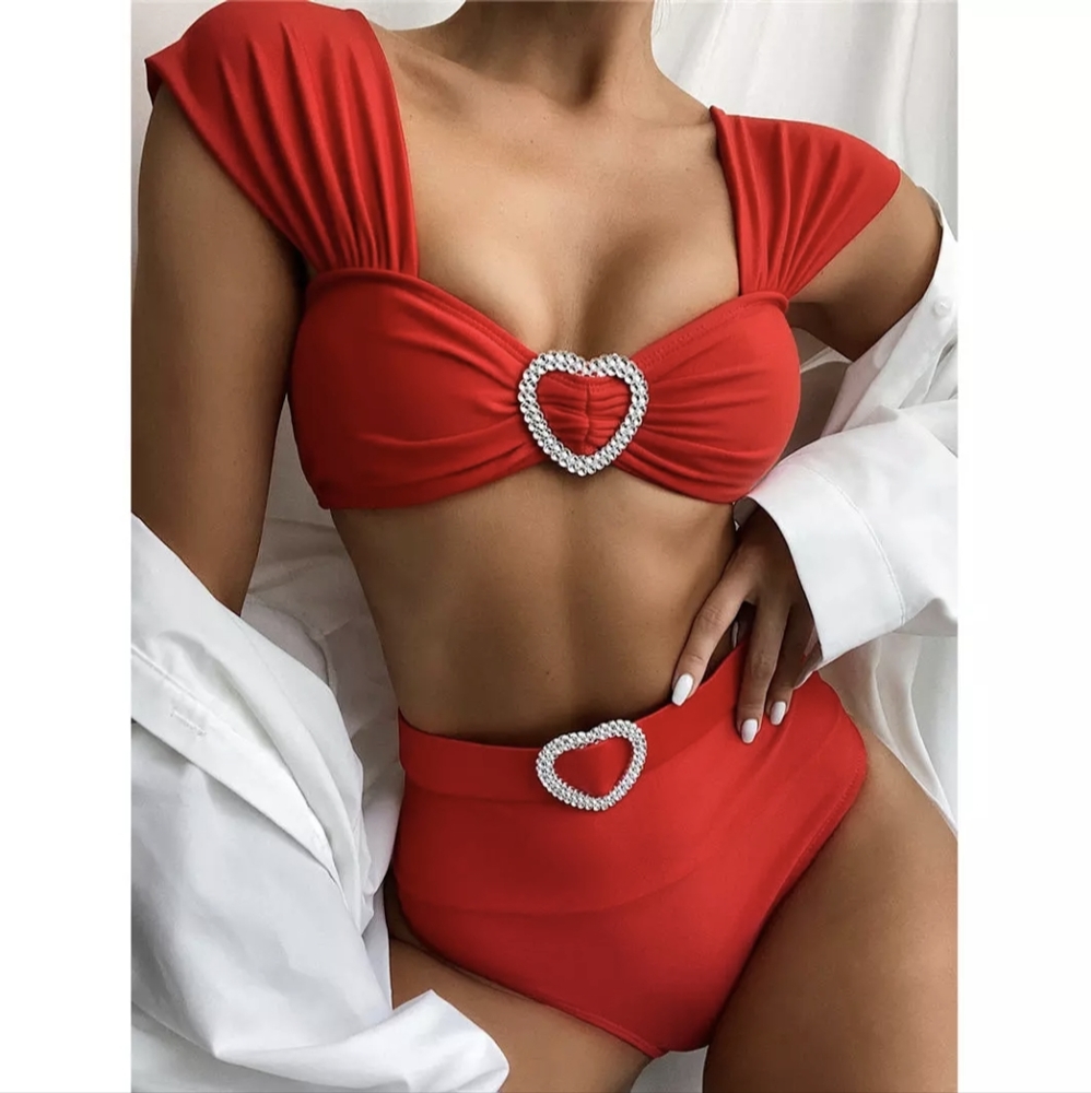 NWT LUXURY HEART TWO PIECE BIKINI SWIMSUIT S: SMALL-LARGE